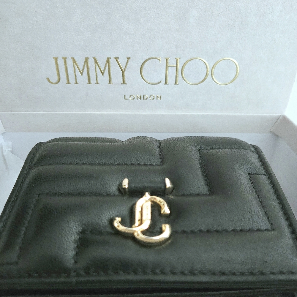 Authentic JIMMY CHOO Set Hanne Bifold Compact Wallet Card Holder Clutch Full Set